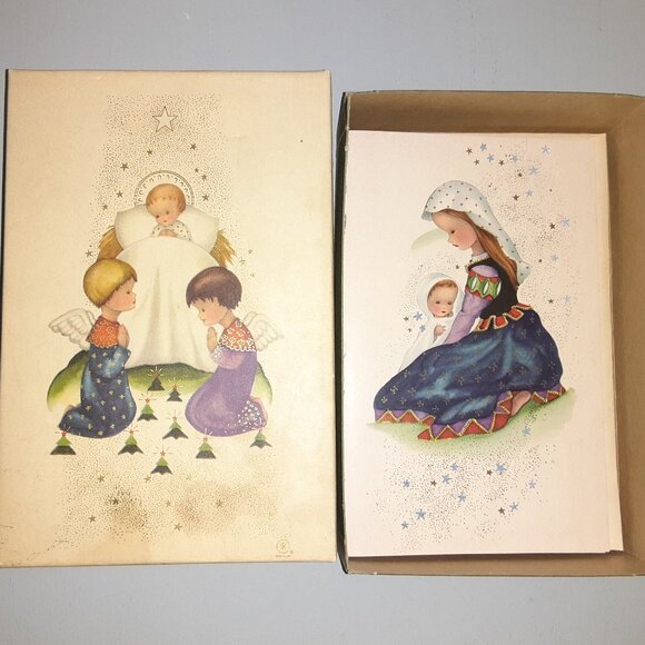 MCM Vintage Christmas Cards * 5 Boxed Cards / 4 Envelopes * Stardust c1950-60 - Picture 2 of 13